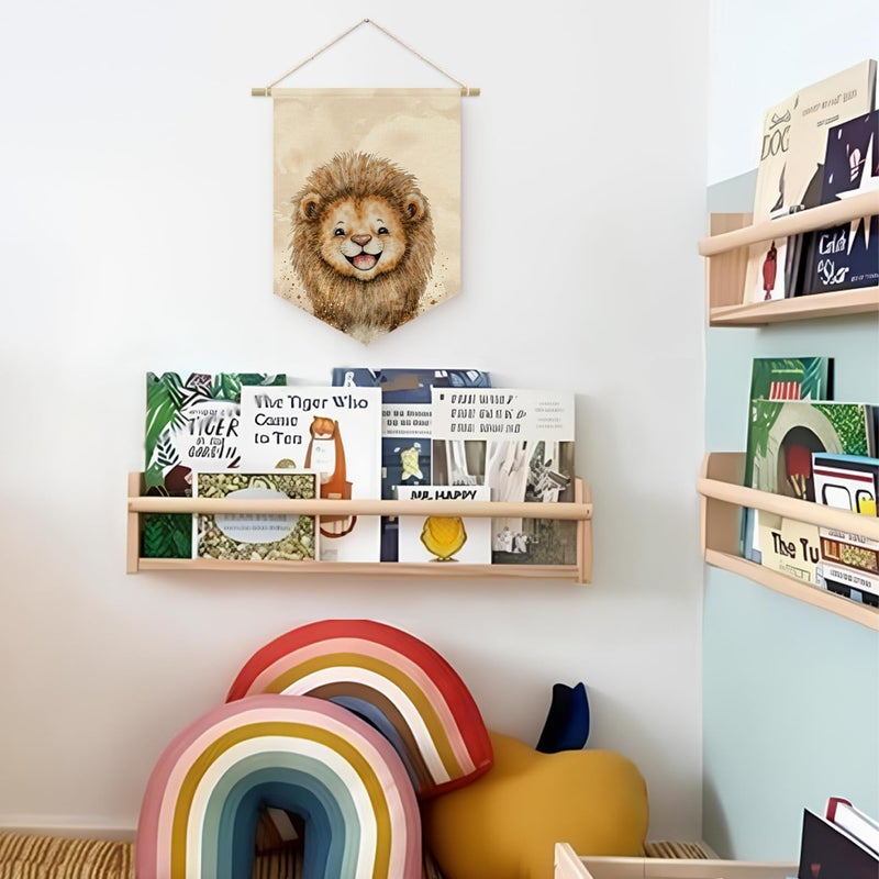 ETVISO Safari Nursery Decor, Baby Lion Cute Wall Art,Kids room Canvas Banner, Woodland Nursery Decor, Watercolor Animal Lion for Living Room Bedroom Kids Room, Hanging Pennant Flag Banner 15x11in - Image 3
